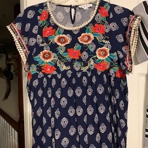 Navy floral embroidered blouse